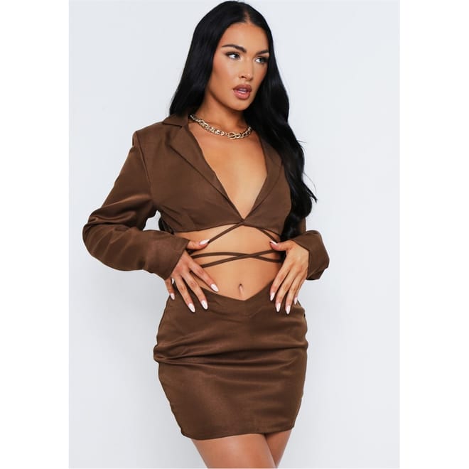 Tie Waisted Cropped Blazer Co Ord