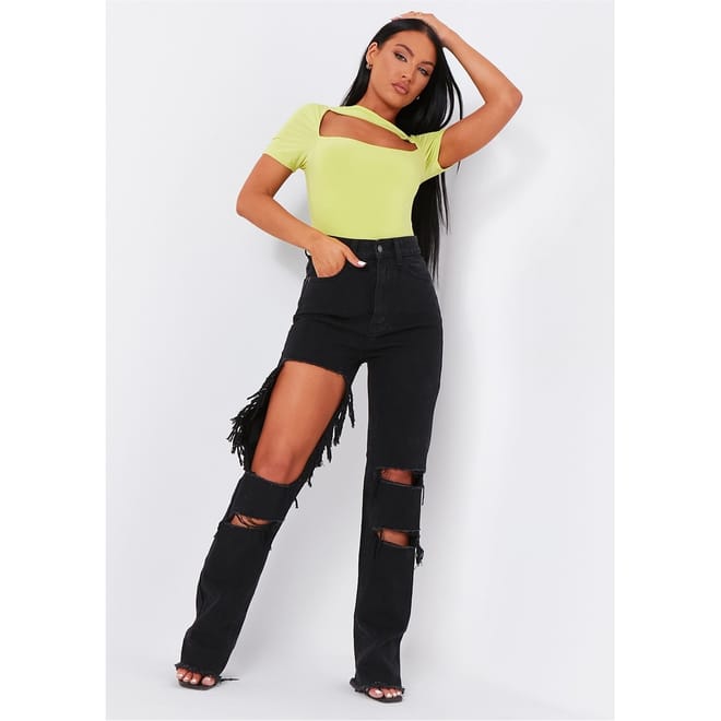 Waisted Cut Out Ripped Denim Jeans