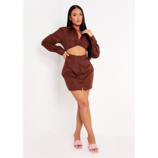 Out Detail Mini Fitted Shirt Dress