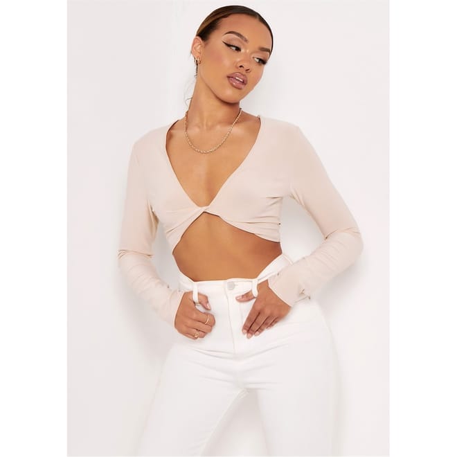 Twist Front Long Sleeve Crop Top