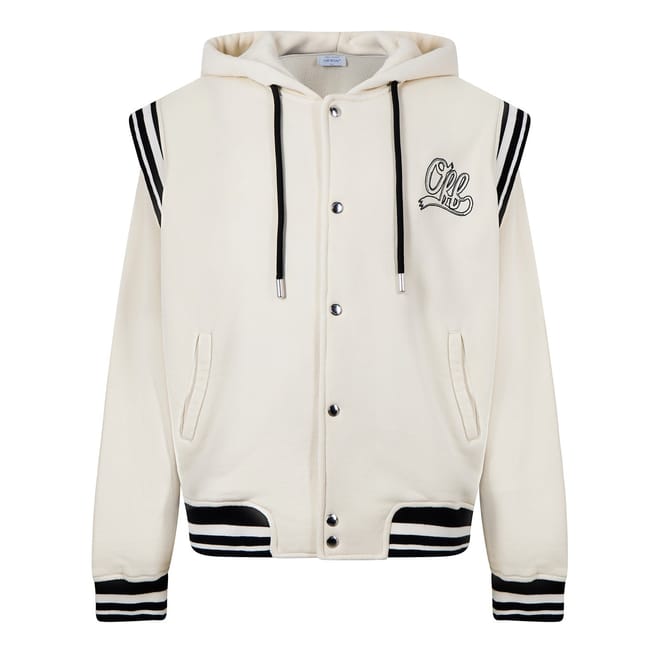 Double Front Pocket Ribbed Cuff Hooded Varsity Jacket