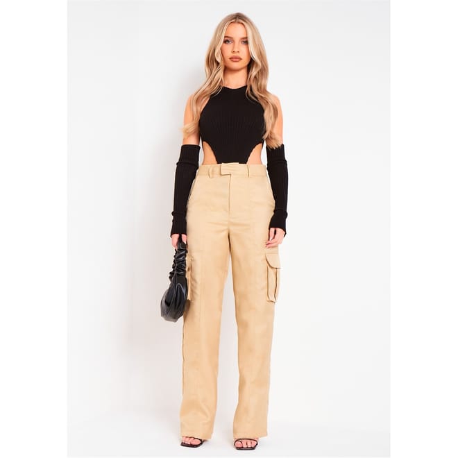 Knitted High Leg Bodysuit With Sleeves