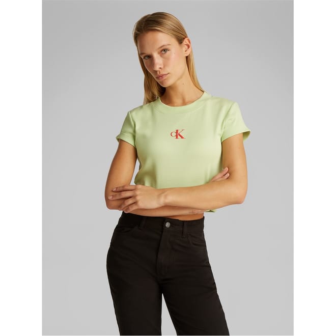 Cropped Slim Fit Crew Neck T-Shirt