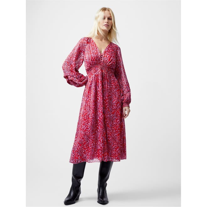 V-Neck Midi A-Line Dress