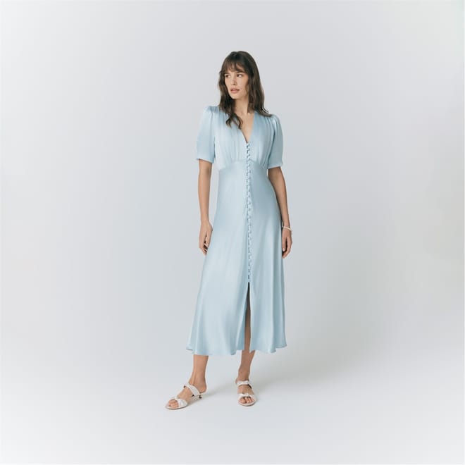 Satin V-Neck Midi Slip Dress