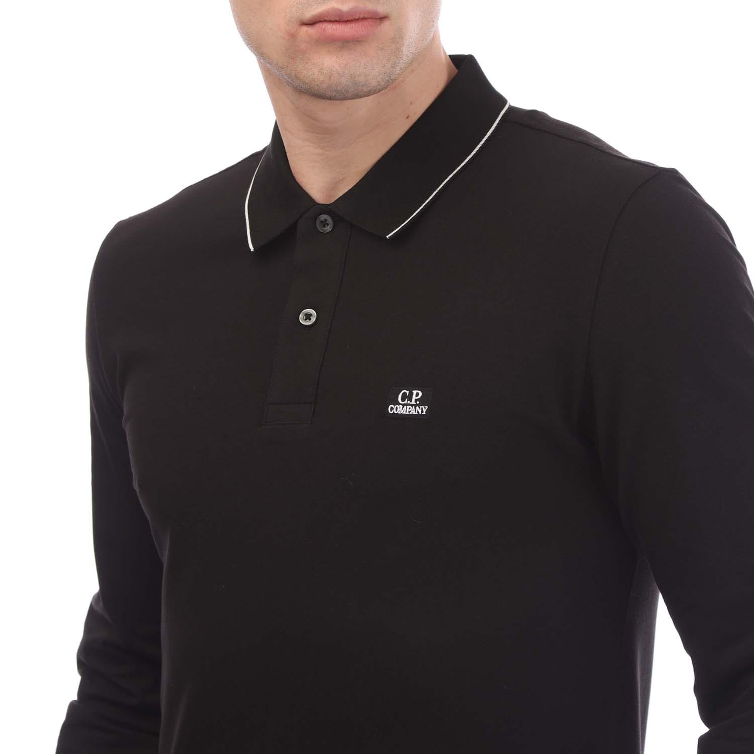 Black C.P. Company Stretch Pique Long Sleeve Polo Shirt