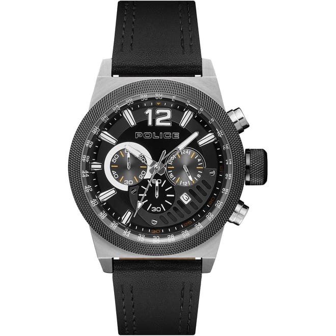 Black Leather Strap With Black Multi Dial Watch