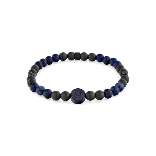Hilfiger Mens Black And Blue Ip Lapis Carbon Fibre Reinforced Polymer Beaded Bracelet