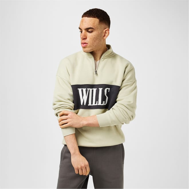 Logo Print Zip Neck Relaxed Sweatshirt