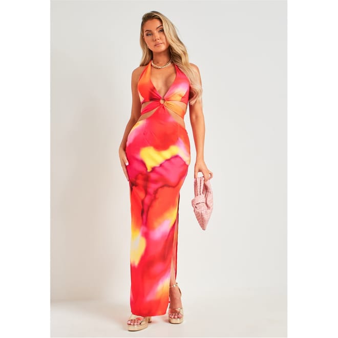 Printed Cut Out Halter Maxi Dress