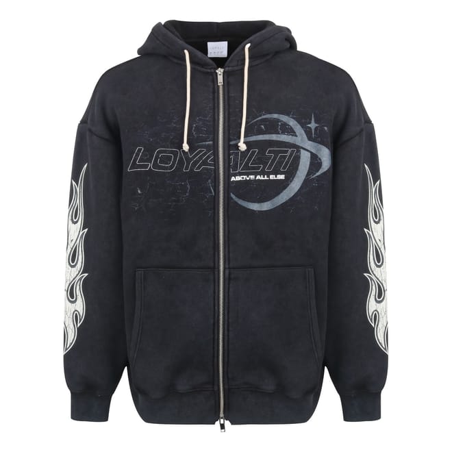 Moto Flame Graphic Hooded Sweat Jacket
