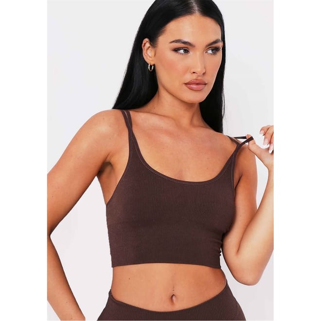 Ribbed Scoop Neck Double Strap Crop Top