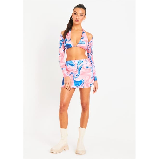 Printed High Waisted Mini Skirt