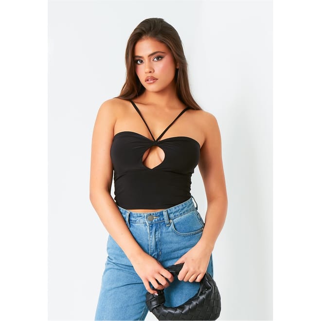 Hole Cut Out Halter Neck Top