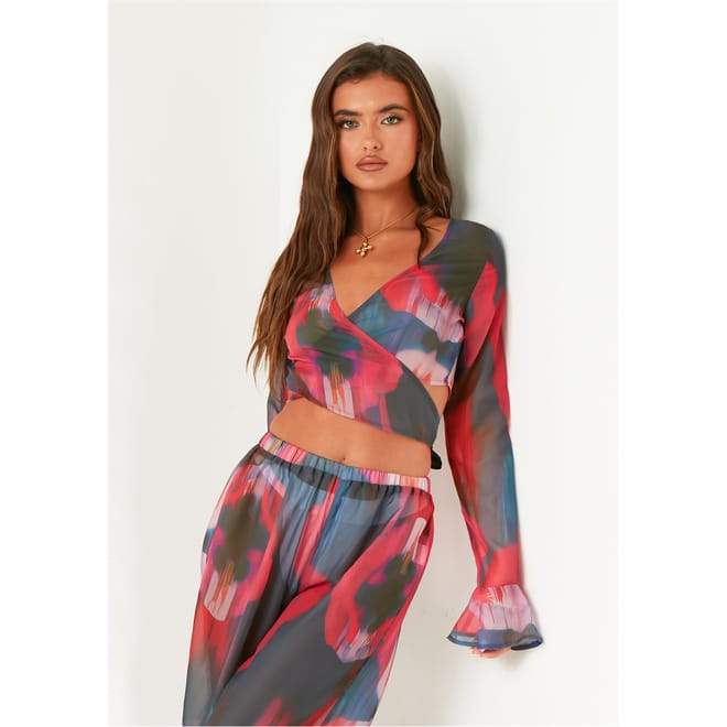 Blurred Sheer Wrap Top