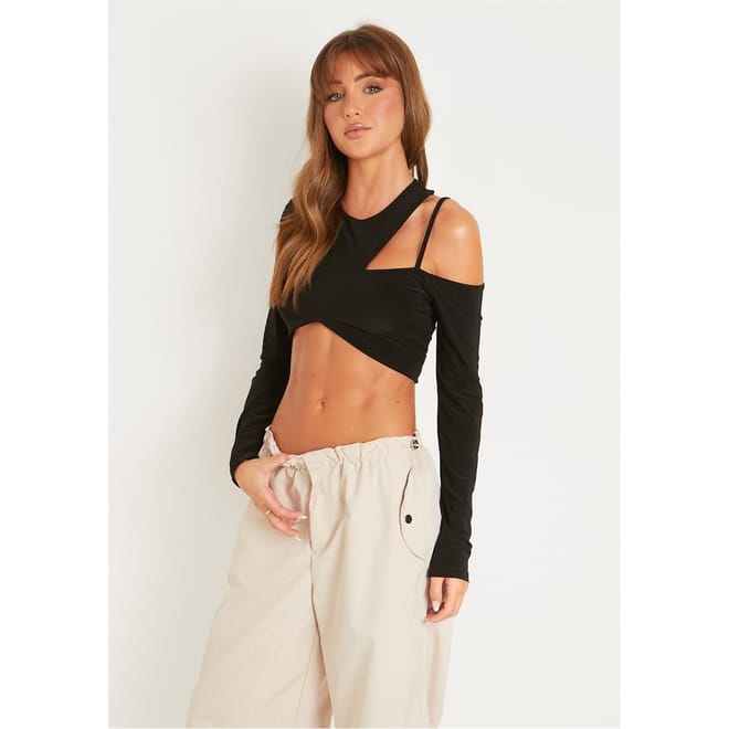Out Asymmetric Slinky Crop Top