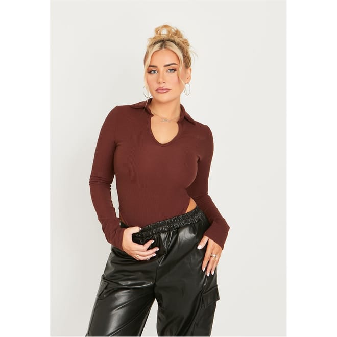 Sleeve Collared High Leg Bodysuit