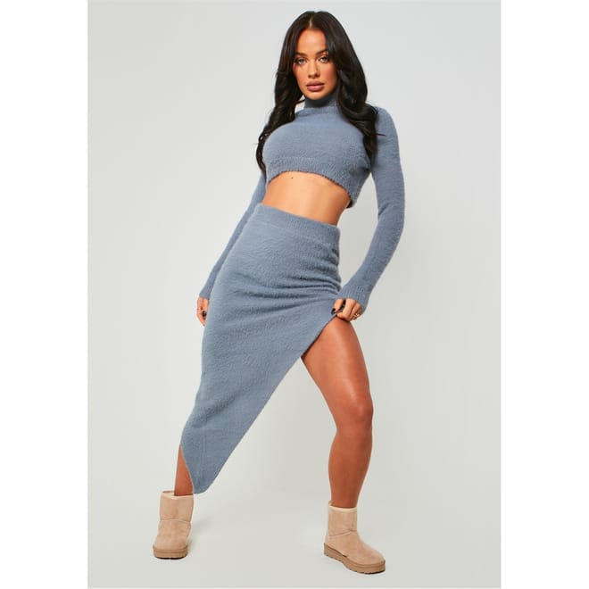 Knit Side Split Midi Skirt