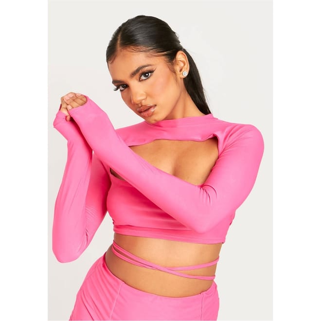 Out Lace Up Long Sleeve Crop Top