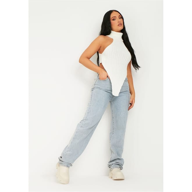 Neck Knitted Drop Front Top