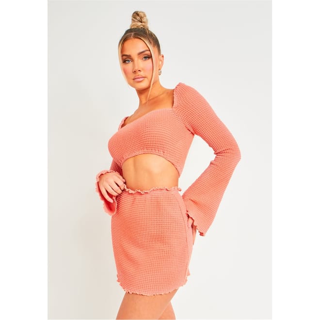 Knit Lettuce Hem Square Neck Crop Top
