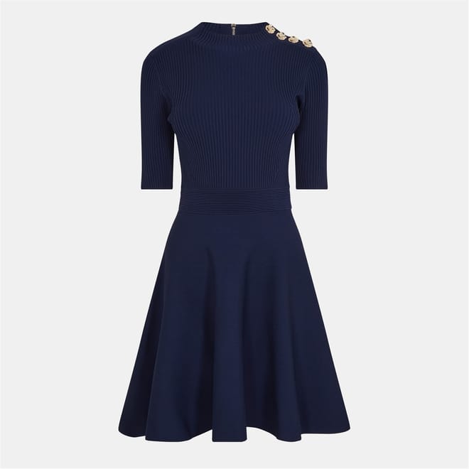 High Neck Three Quarter Sleeve Midi Dress