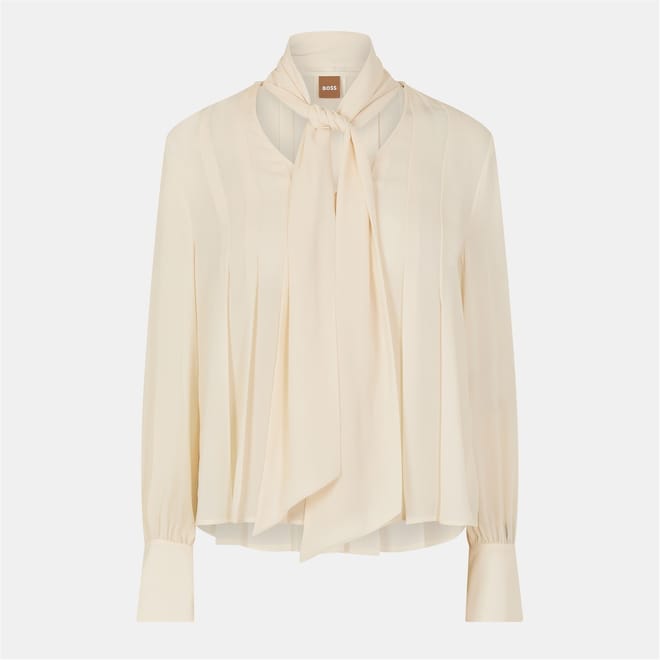 Relaxed Fit Tie Neck Long Sleeve Blouse