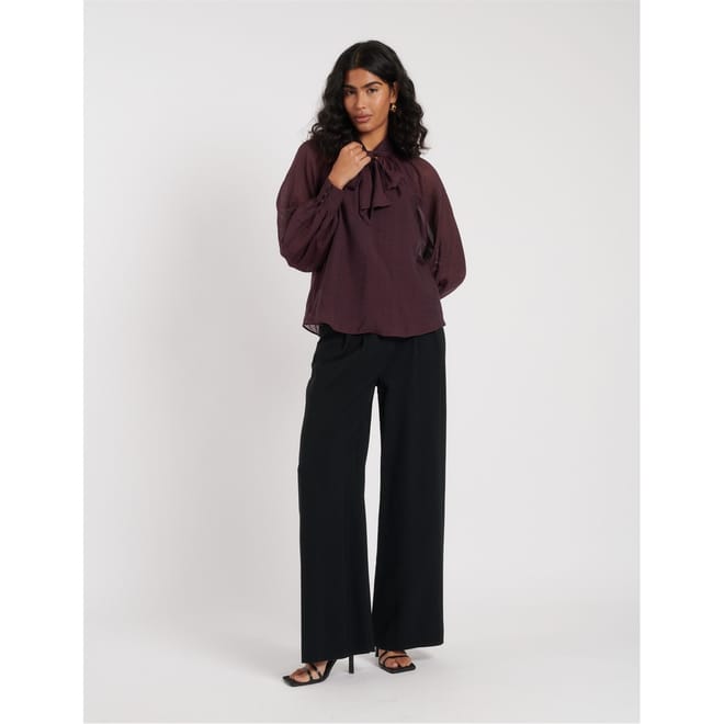 Tie Neck Relaxed Fit Long Sleeve Blouse