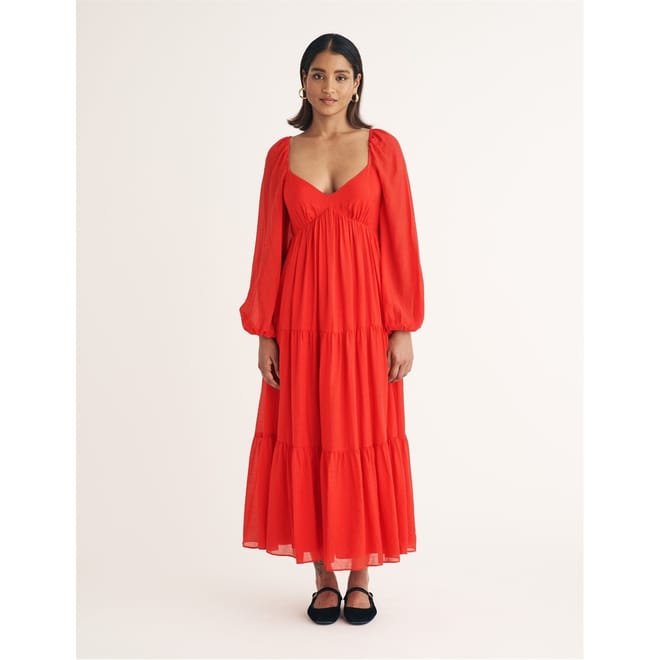 Char Sweetheart Neck Midi Tiered Dress