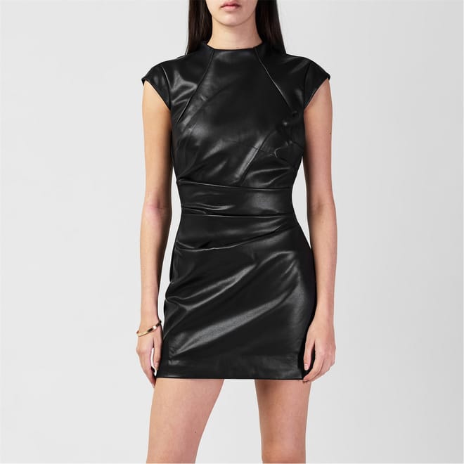 Vegan Leather High Neck Mini Bodycon Dress