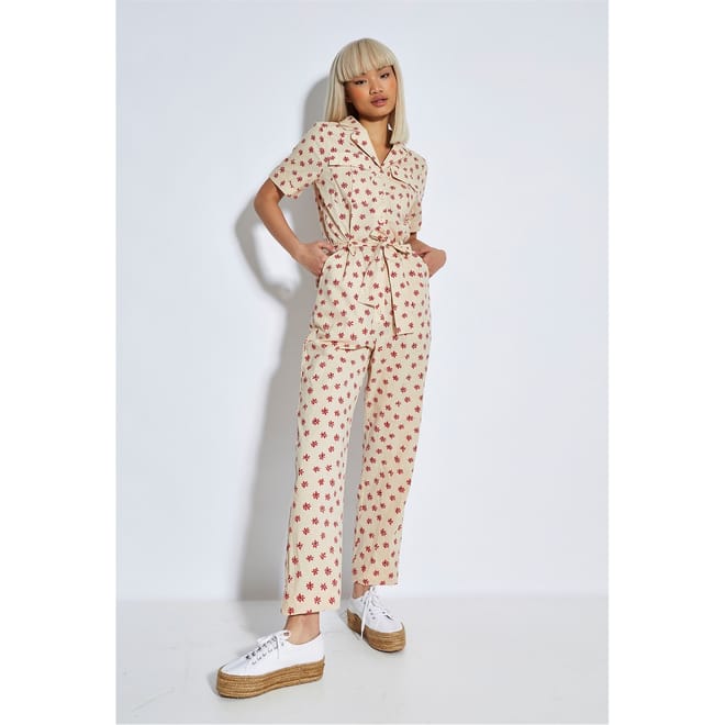 Daisy Tie Waist Button Front Jumpsuit