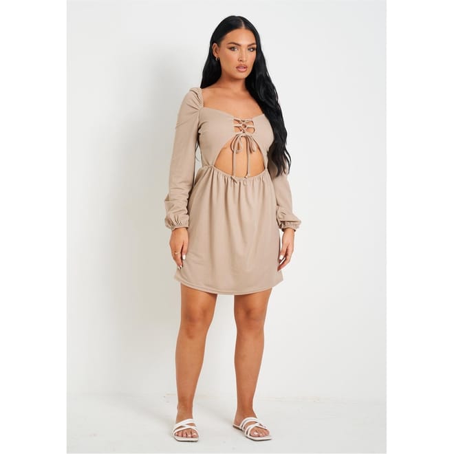 Up Front Cut Out Long Sleeve Dress
