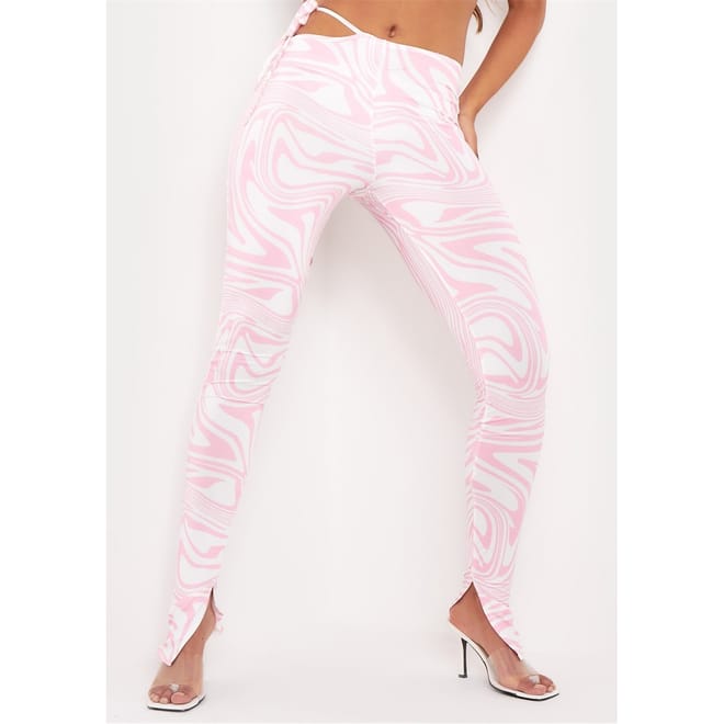 Print Tie Waist Split Hem Trouser