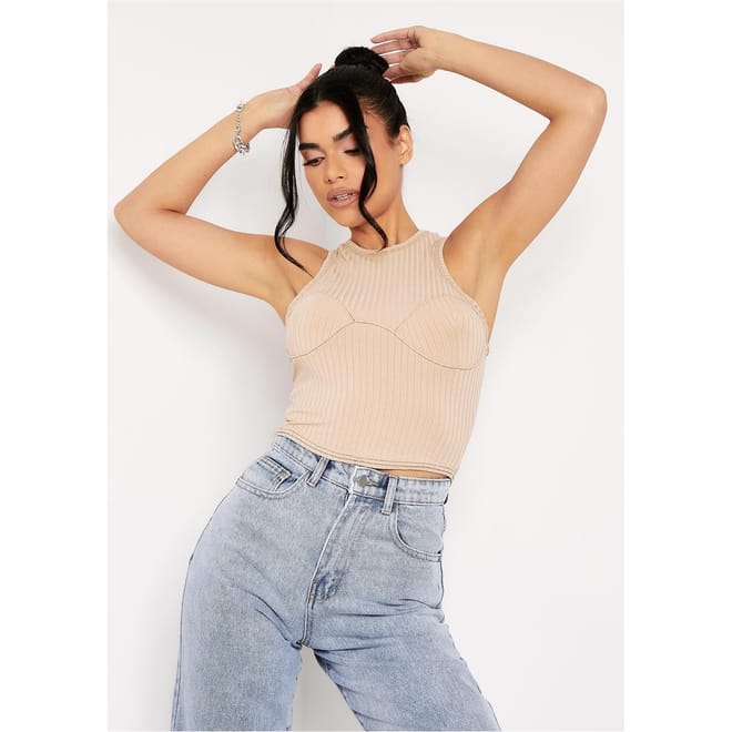 Cupped Racer Ribbed Crop Top