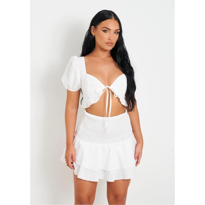 Shirred Back Tie Front Crop Top