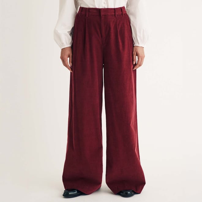 Ava Cord Pleated Wide Leg Trousers