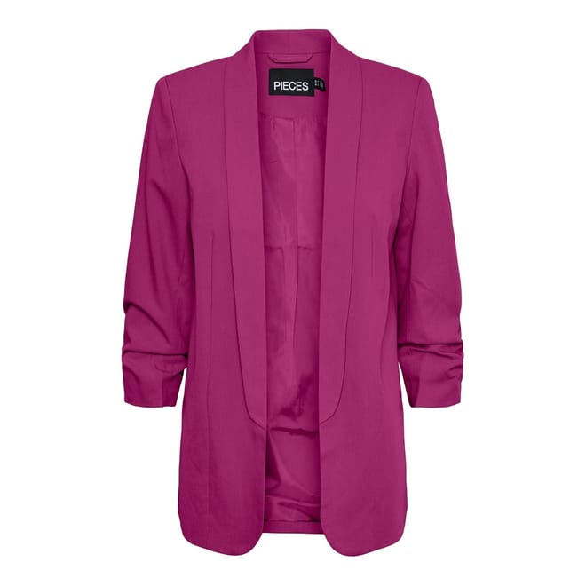 Shawl Collar Solid Patterned Three Quarter Sleeve Blazer