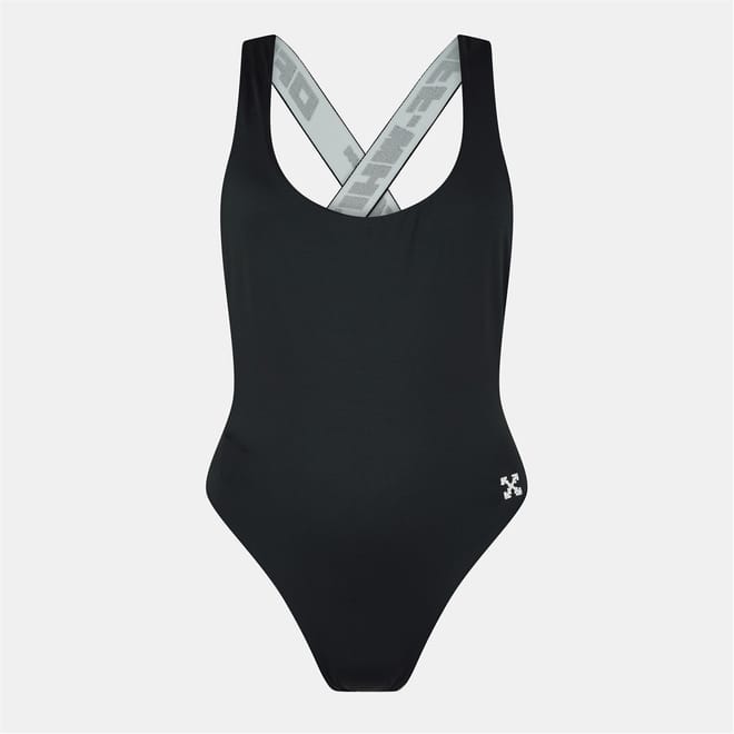 Regular Fit Scoop Neck Logo Print Swimsuit
