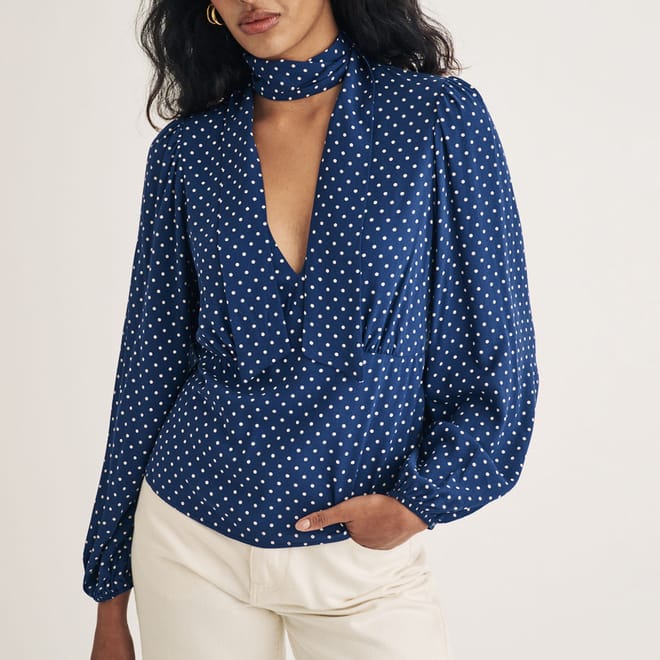 Karen Polka Dot Tie Neck Blouse