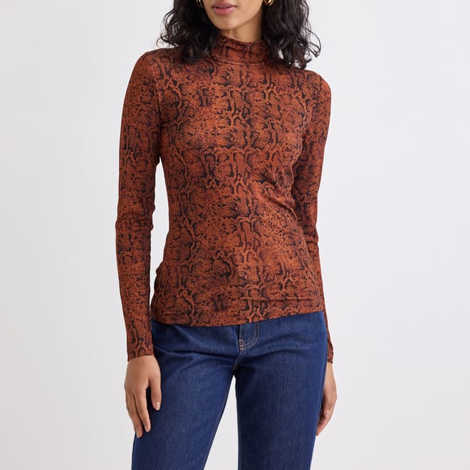 Lyra Snake Print Funnel Neck Long Sleeve Top