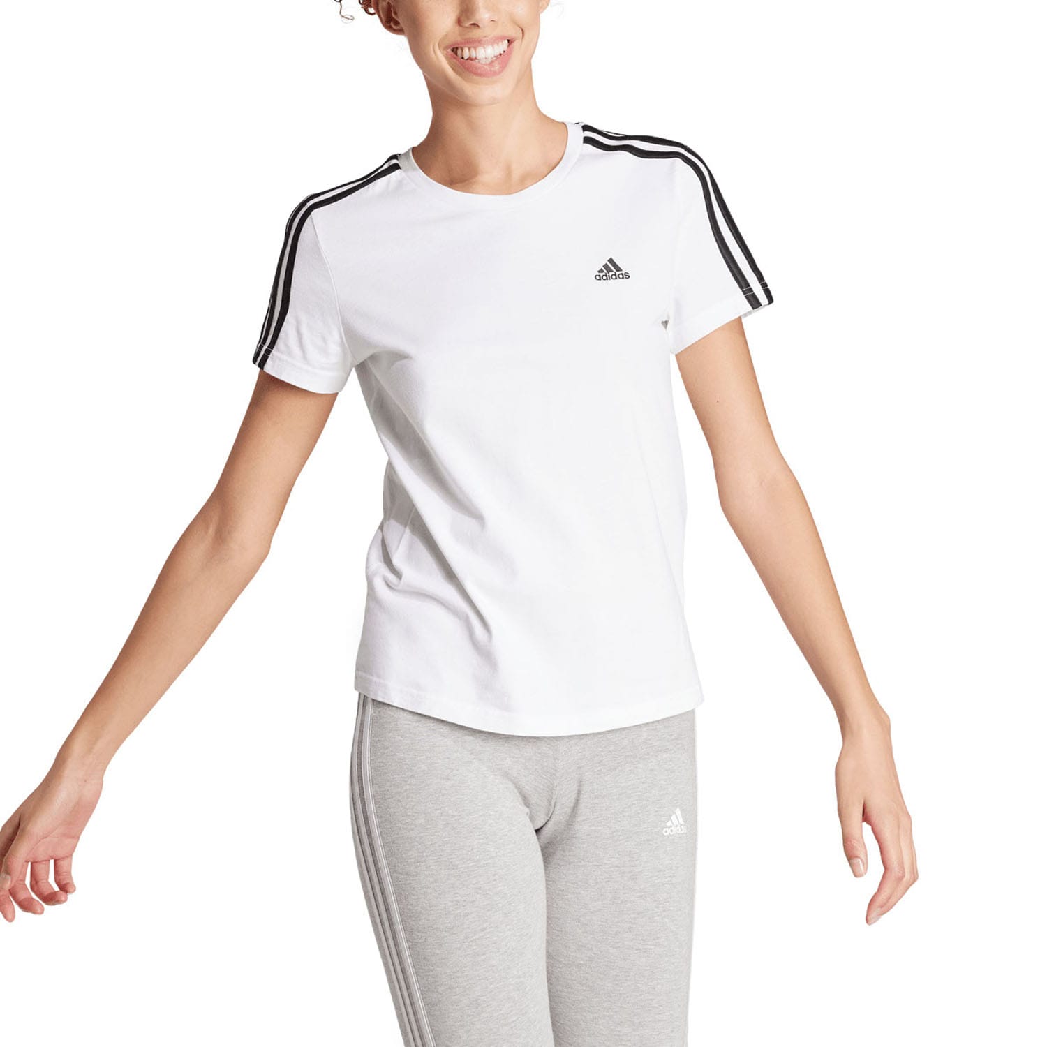 White adidas Essentials Slim 3-Stripes T-Shirt - Get The Label