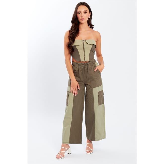 Tnl Color Block Wide Leg Cargo Pants