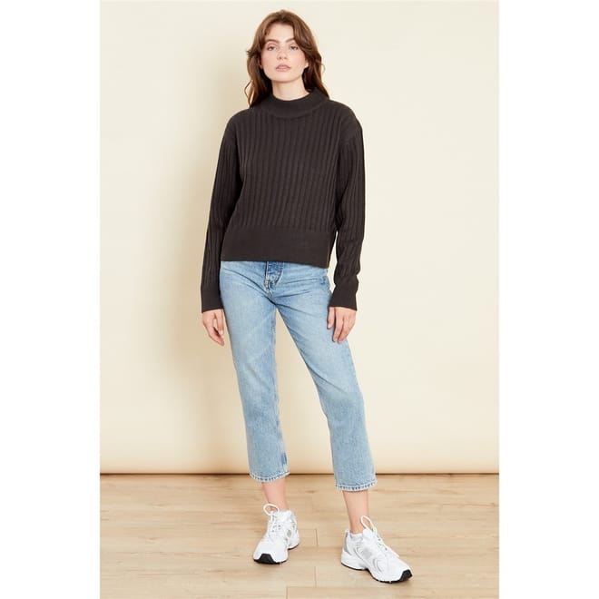 Relaxed Fit Mock Neck Long Sleeve Sweater