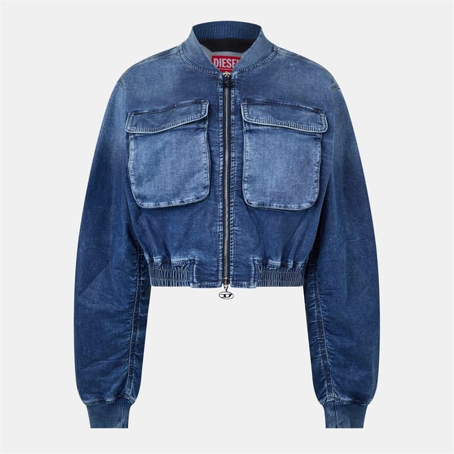 De Khlo Ribbed Cuff Double Chest Pocket Denim Jacket