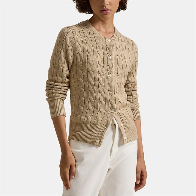Stretch Cotton Crewneck Cardigan