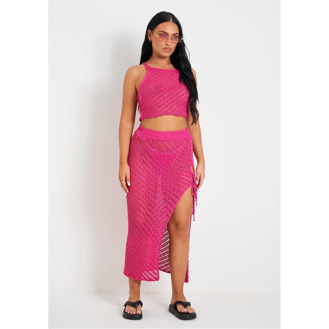 Knit Beach Crop Top And Midi Skirt Set