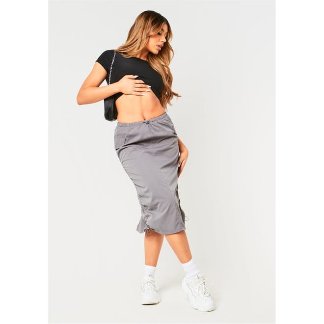Ruched Side Cargo Midi Skirt