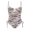 Zebra Patterned Gold Detail Tie One Piece Swimsuit