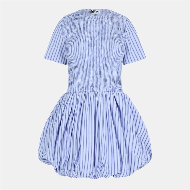 Puffball Crew Neck Mini Babydoll Dress