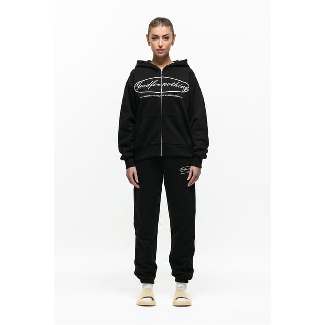Oval Zip Hoodie Black